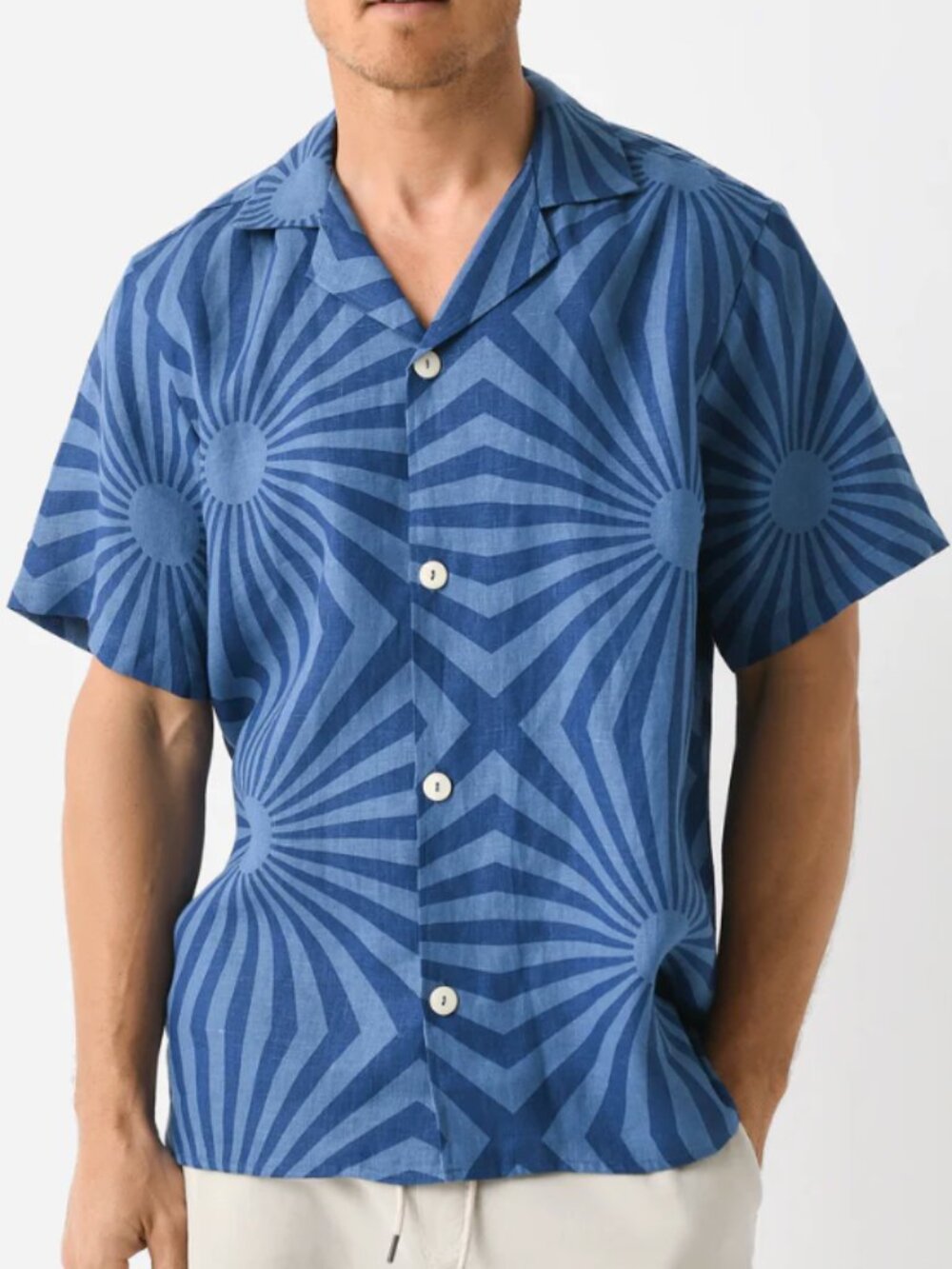OAS Linen Costal Cortado Cuba Short Sleeve Button Up Shirt